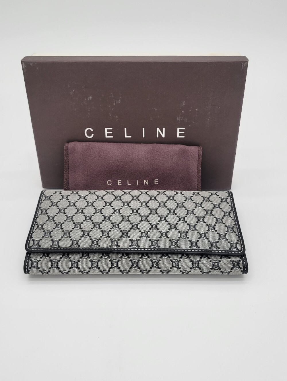 Celine Black and Gray Triomphe Card Holder Wallet